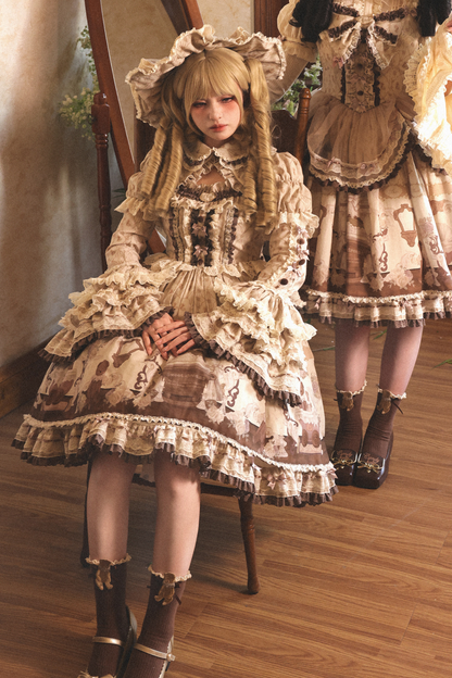 Briana Bear Print Dream Doll Lolita Dress + Jsk + Skirt + Shirt + Petticoat