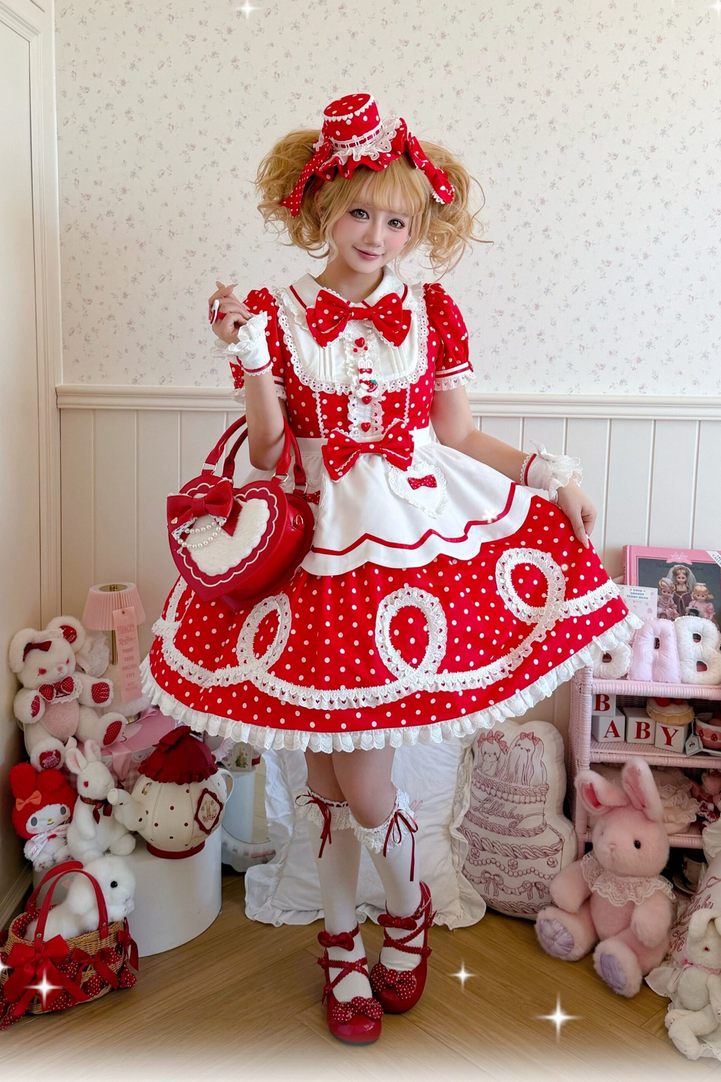[pre-order] Retro Doll-like Lolita Dress + Hair Band + Clip + Bonnet + Hat