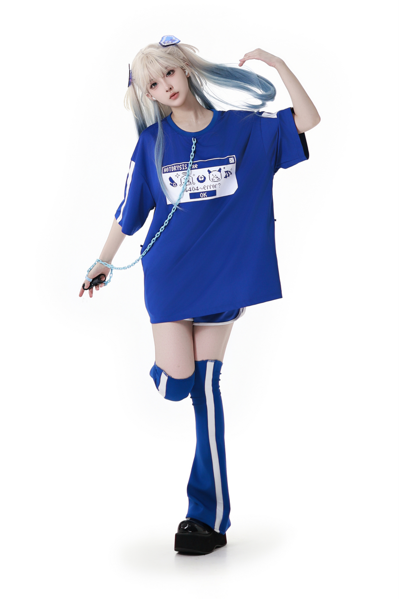 Subculture Loose Oversized T-shirt + Pants + Leg Warmers + Angel Devil Hairpins