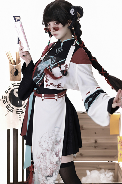 Devil's Chinese-style Jacket + Camisole + Pleated Skirt + Skirt Curtains