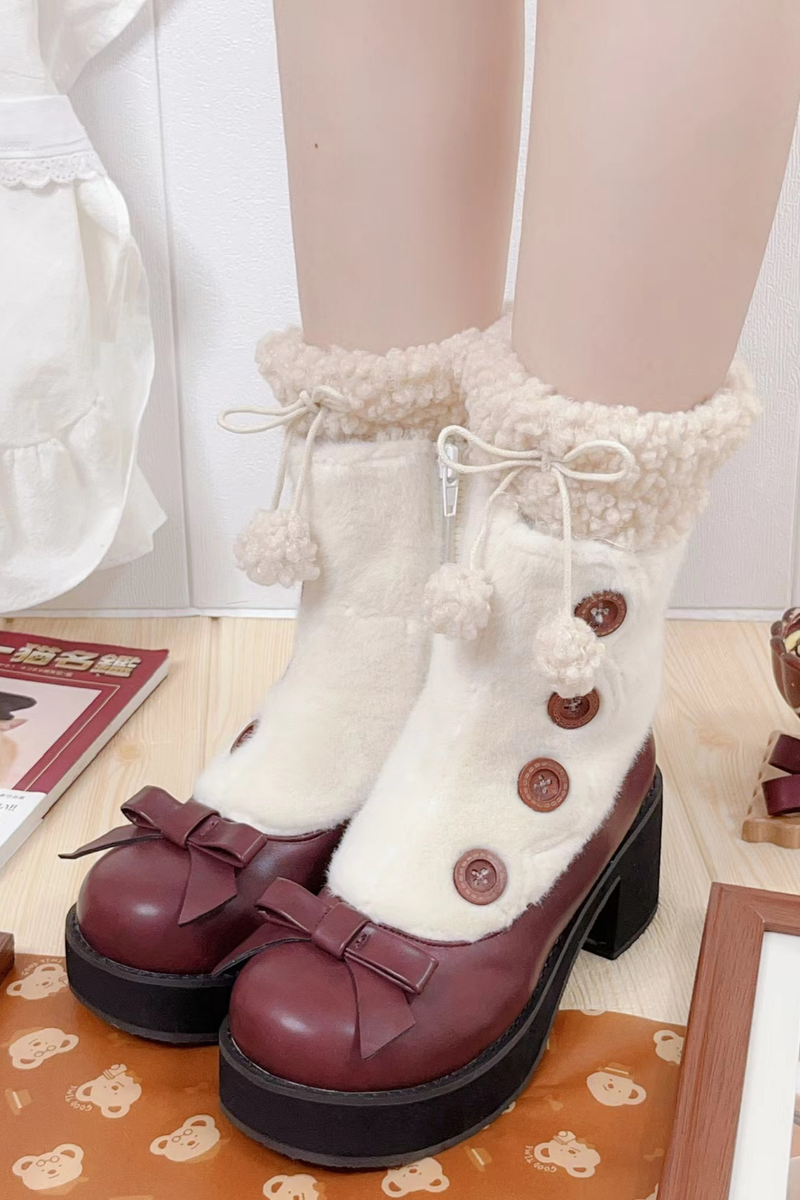 [pre-order] Retro Button Fur Socks Cover Fake Design Boots