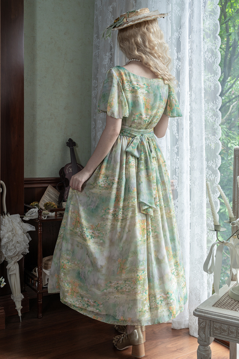 Marble Resort Chiffon Print Dress