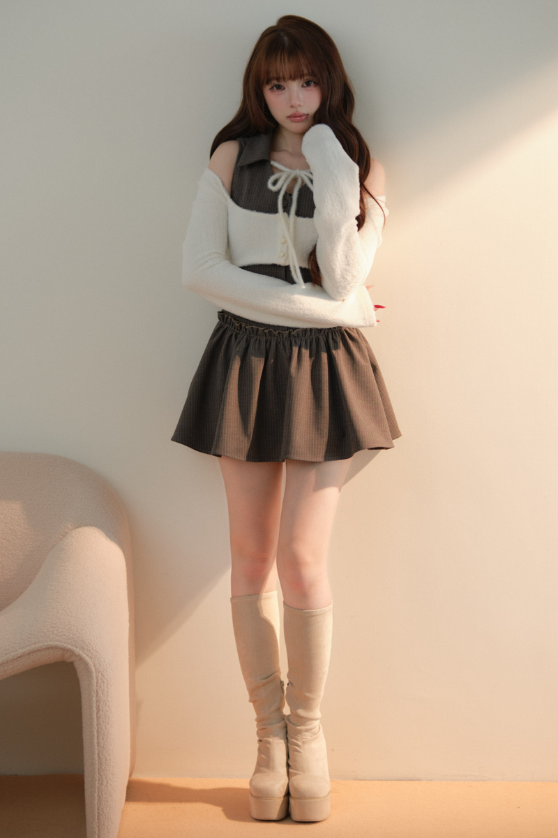 Sweet Off Shoulder Faux Two Piece Dress