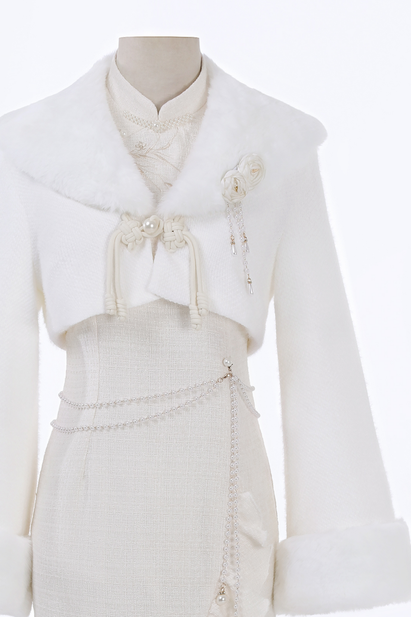 Retro Cheongsam Dress + Short Fur Coat