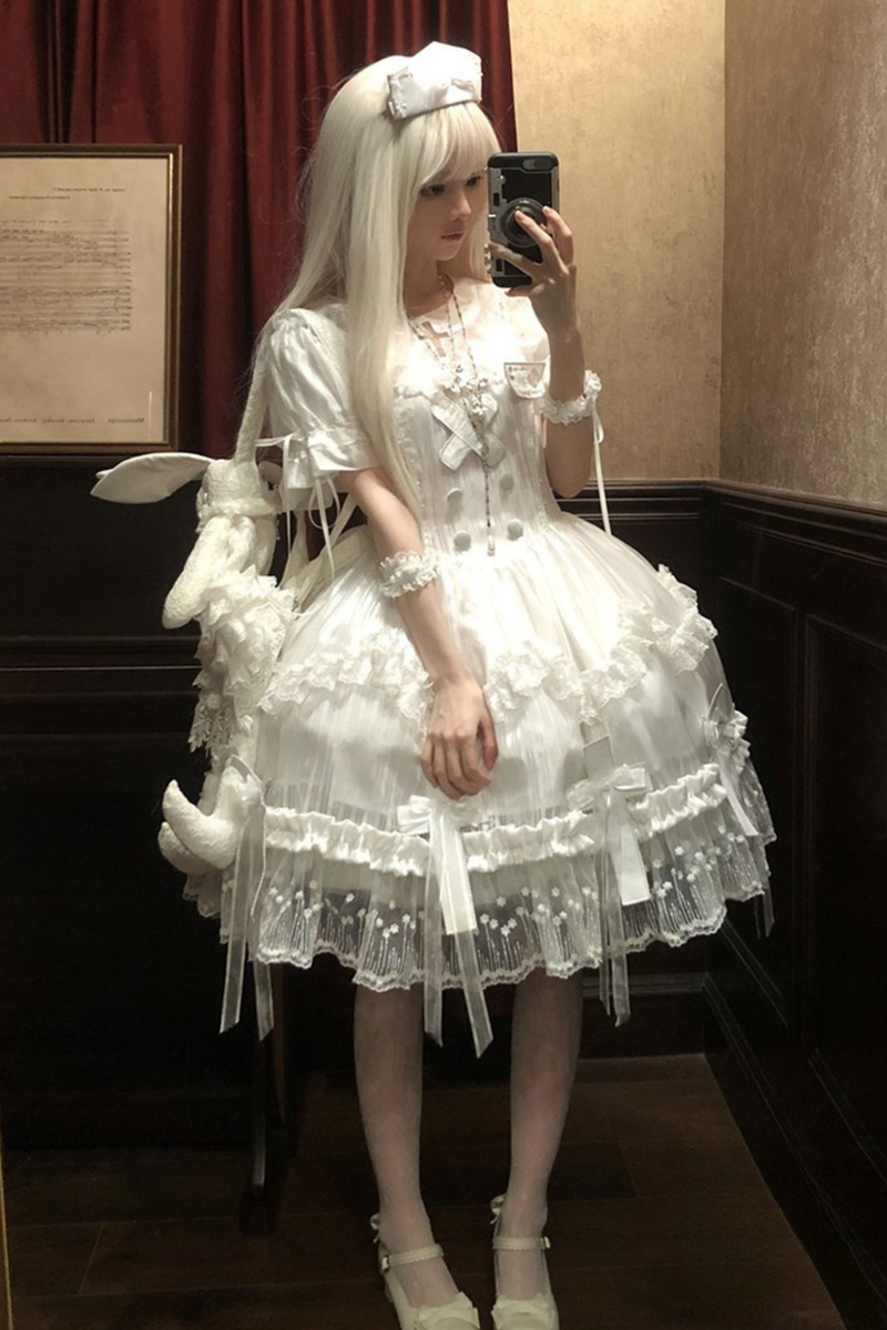 [pre-order] Pure White Gothic Tulle Dress + Nurse Hat
