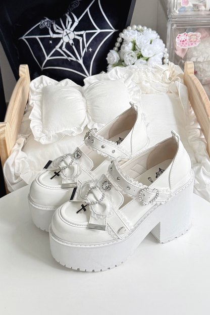 Jewel Cross Ribbon Shoes