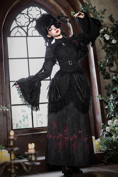 Gothic Corset Top + Short Coat + Hose + Curtain + Skirt + Flower + Bonnet
