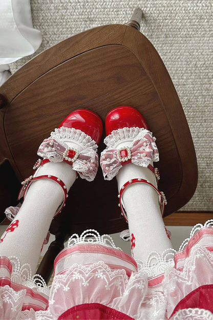 Polka Dot Lolita Ribbon High Heels