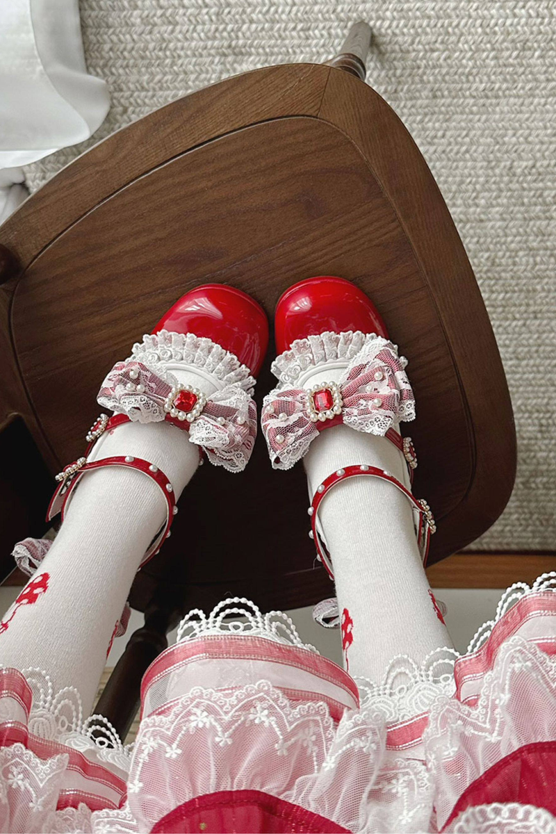 Polka Dot Lolita Ribbon High Heels
