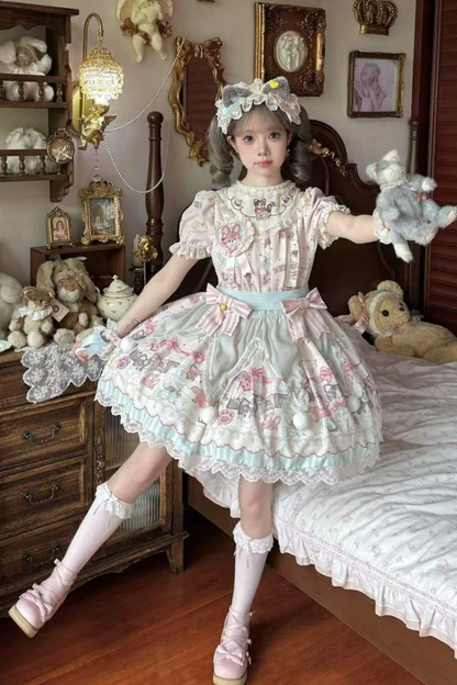 Cabinet Lolita Jumper Skirt + Dress + Brooch + Hairband + Bonnet + Apron + Hand Sleeves
