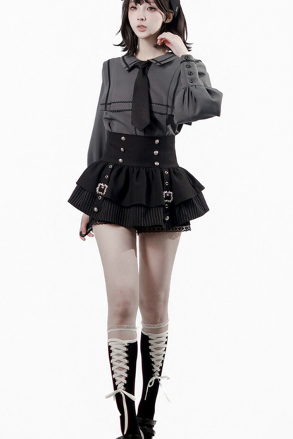 Dark Color Shirt + Mermaid Skirt + Shorts + Girdle + Tie