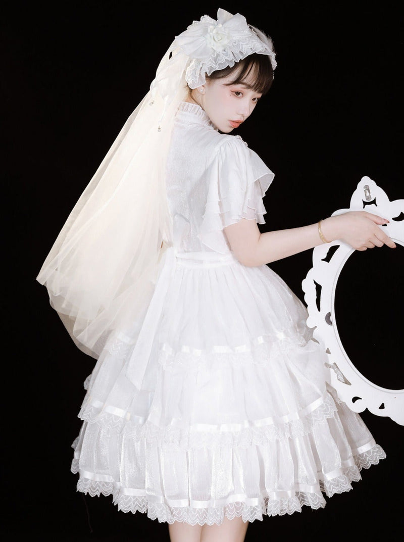 Stand Collar Ruffle Tiered Airy Dress