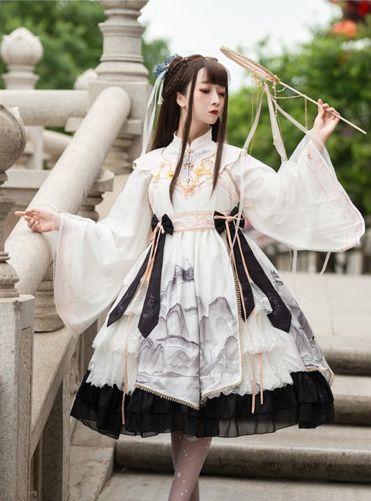 Layered Ruffle Kimono Dress With Attached Collar