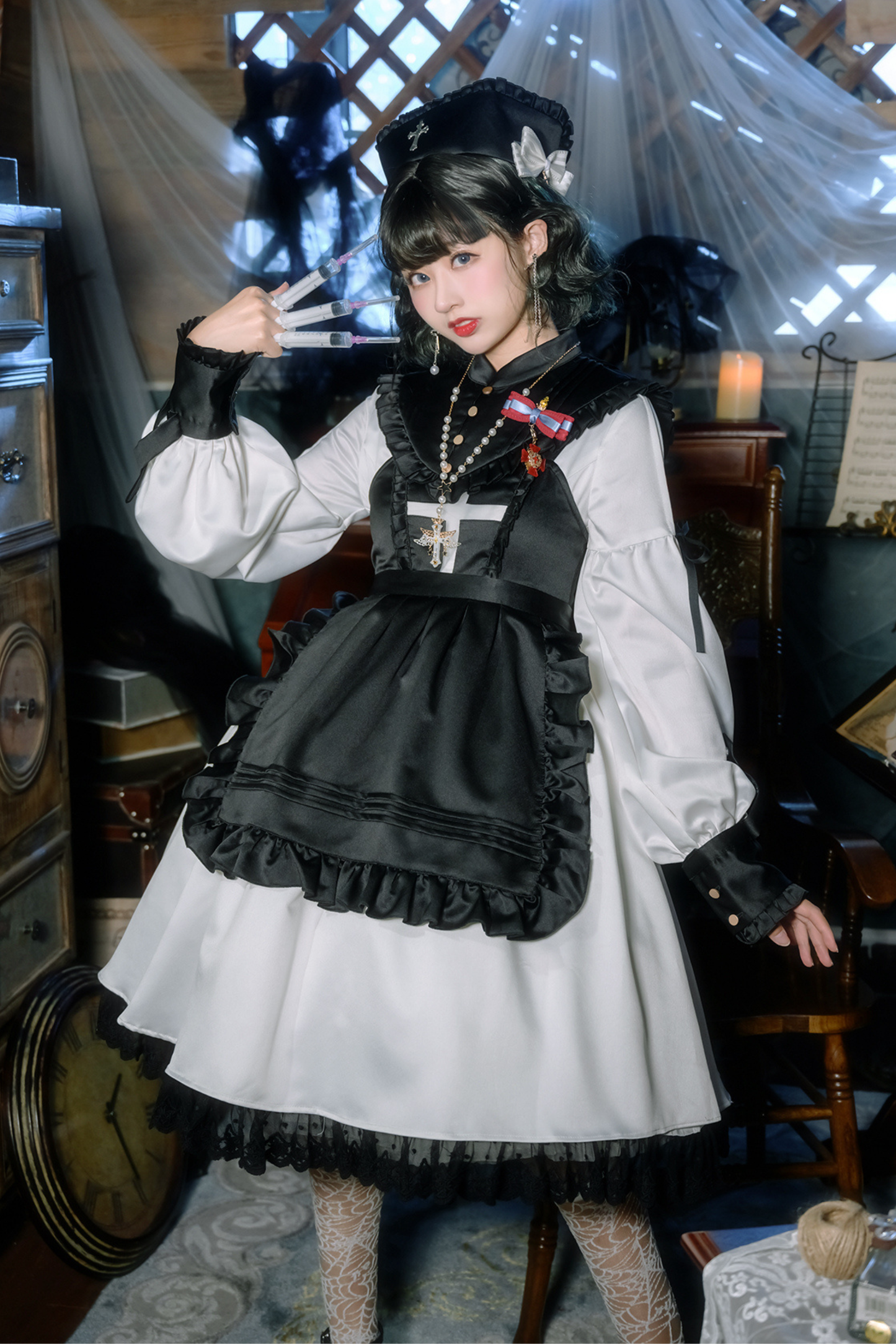Lantern Angel Maid Lolita Dress + Apron + Detachable Collar