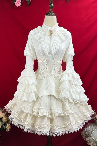 Princess Sleeve Lolita Gothic Blouse + Flare Skirt + Waist Belt
