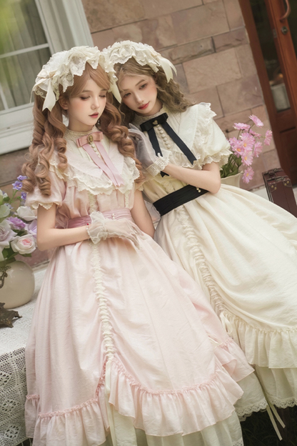 [pre-order] Rose Ruffle Lolita Dress + Dress + Belt + Brooch + Ribbon + Headband + Sleeve