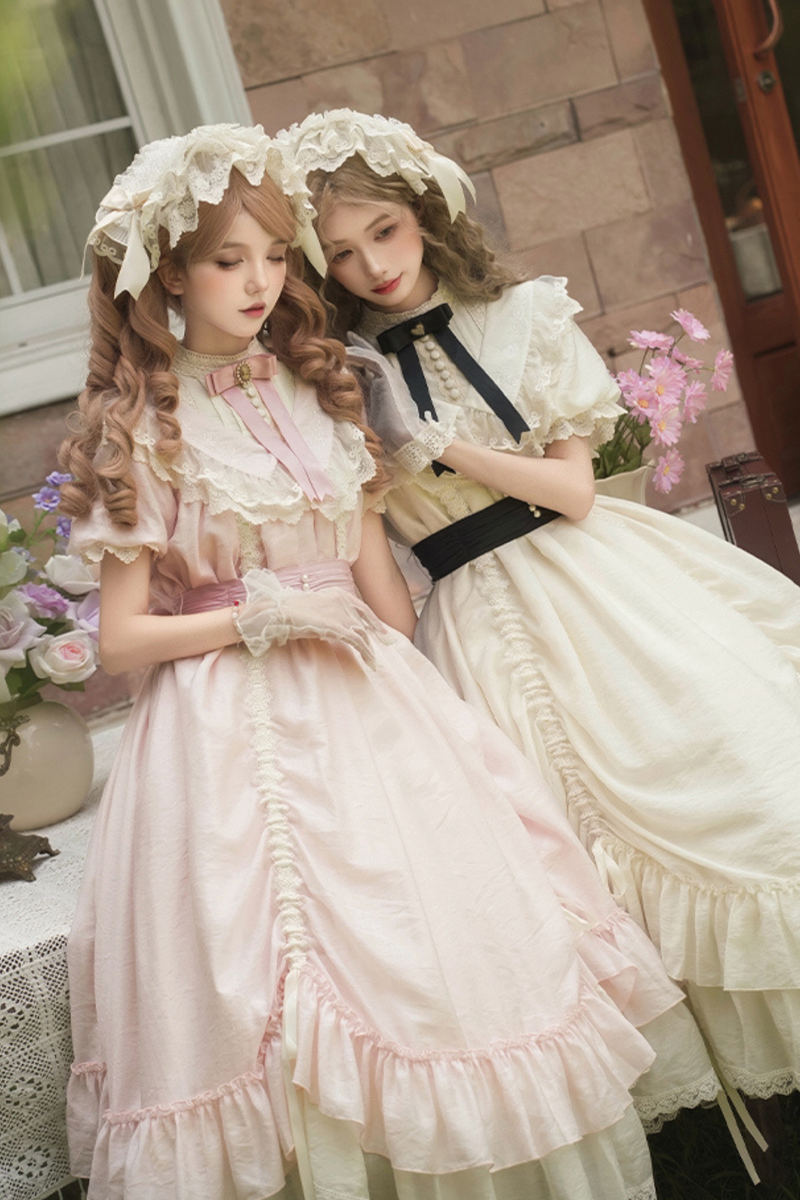 [pre-order] Rose Ruffle Lolita Dress + Dress + Belt + Brooch + Ribbon + Headband + Sleeve