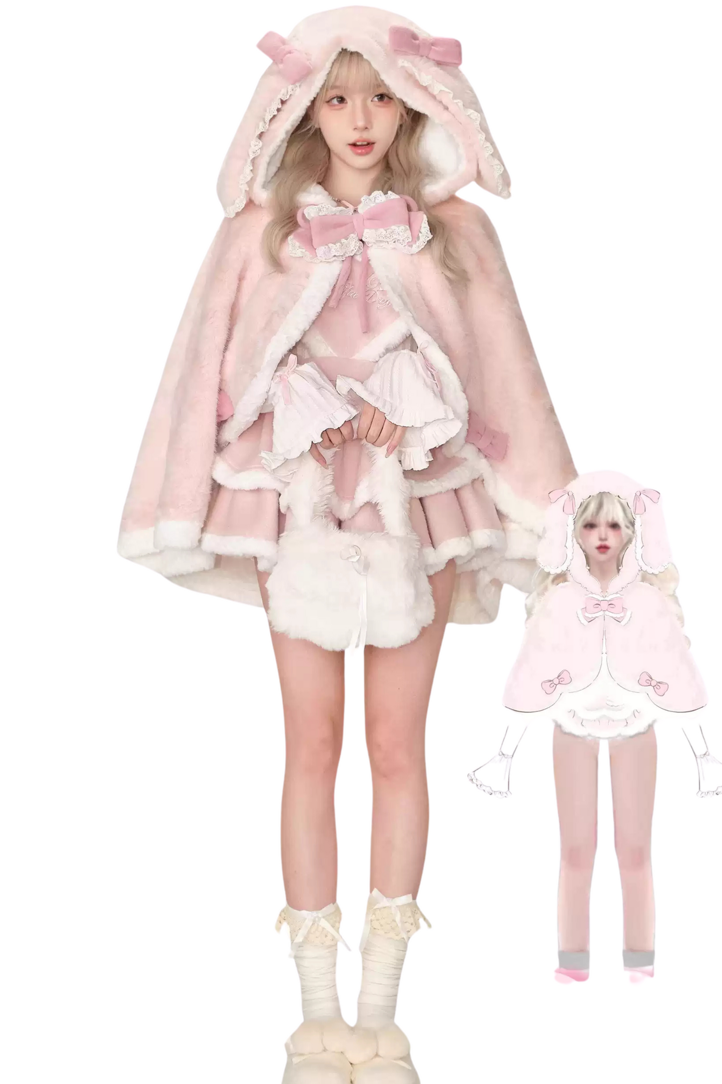 Suspender Skirt + Puff Sleeve Top + Girly Cape