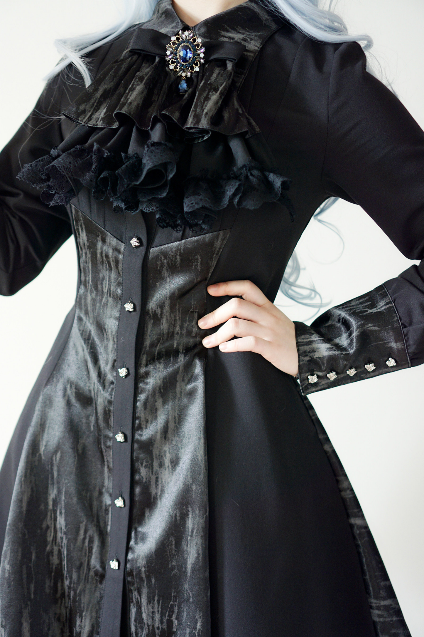 High Collar Blocking Asymmetrical Dress