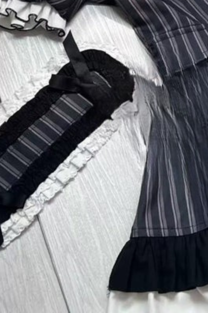 Gothic Lolita Striped Dress + Headband + Clip