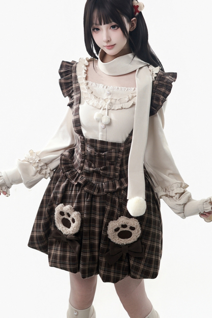 Velvet Bear Hooded Cape + Top + Suspender Skirt + Leg Covers