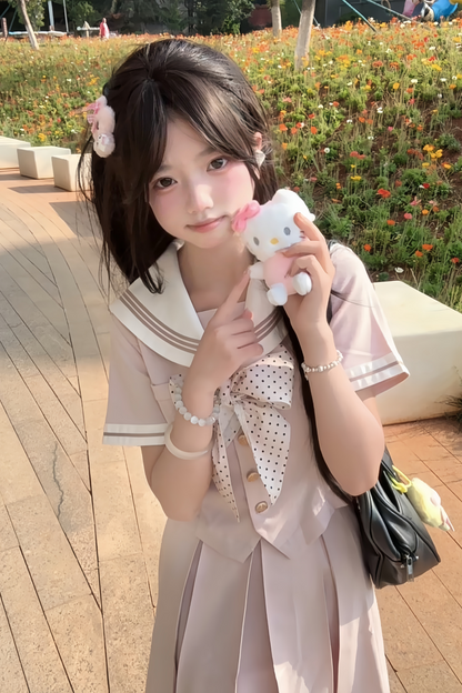 [pre-order] Retro Sweet College Tops + Pleated Skirt