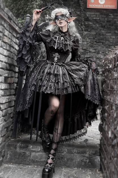[pre-order Deadline: March 18] Dark Gothic Lolita Skirt + Shirt + Headband + Hat + Sleeve