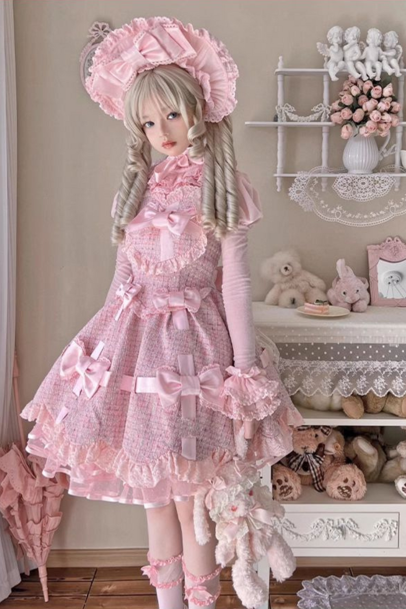 Sweetheart Lolita Suspender Skirt + Ruffle Neck Blouse + Petticoat