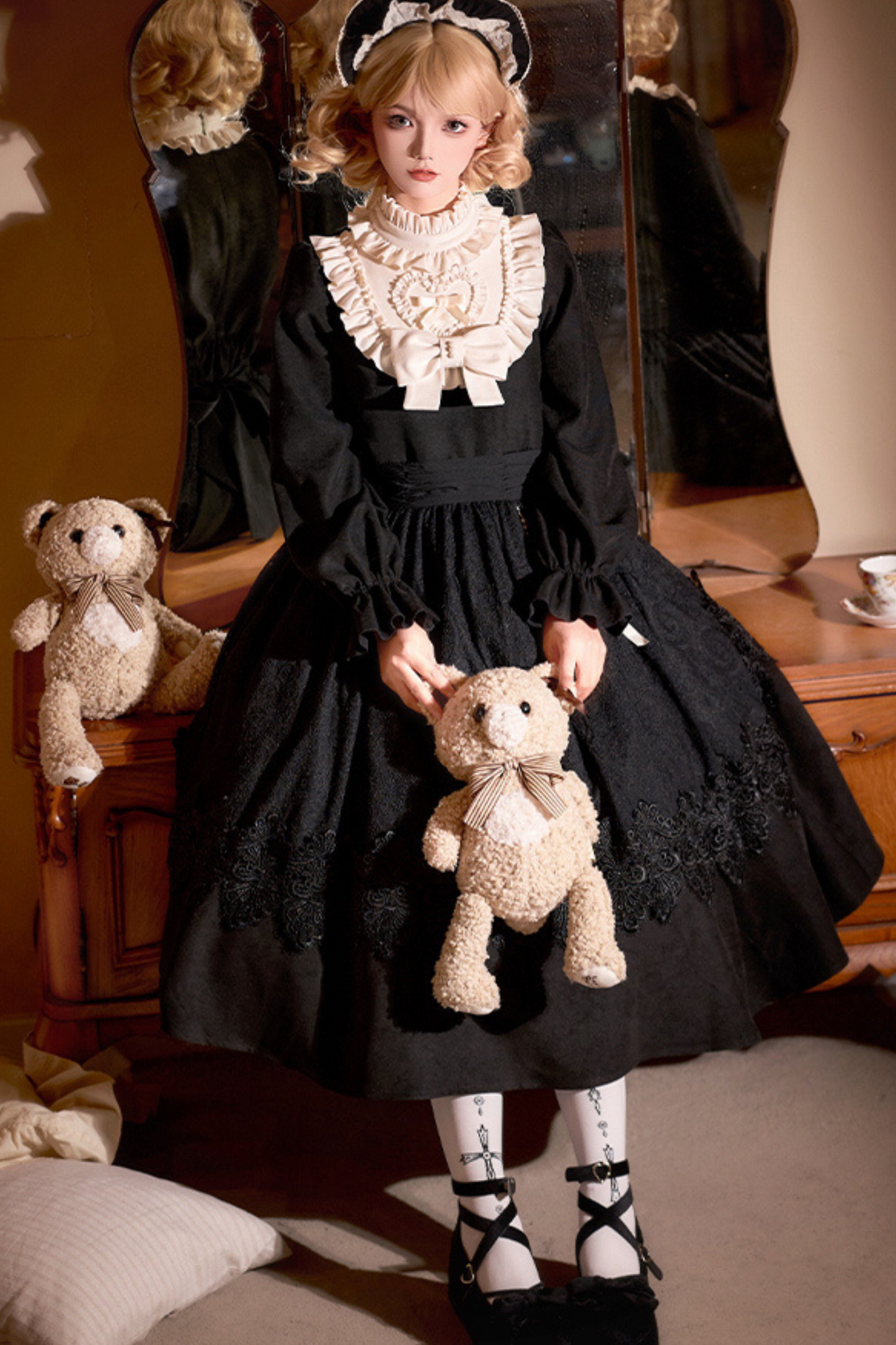 [pre-order] Dark Doll Lolita Dress + Apron + Ribbon + Headband