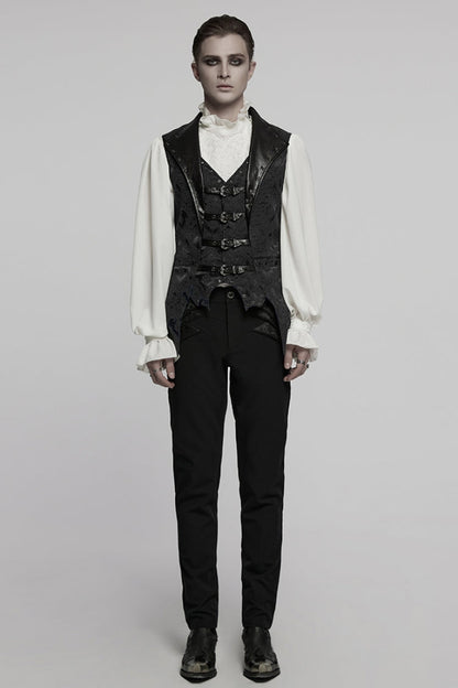 Black Lapel V-neck Sleeveless Jacquard Buckle Gothic Vest