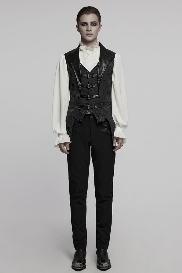 Black Lapel V-neck Sleeveless Jacquard Buckle Gothic Vest