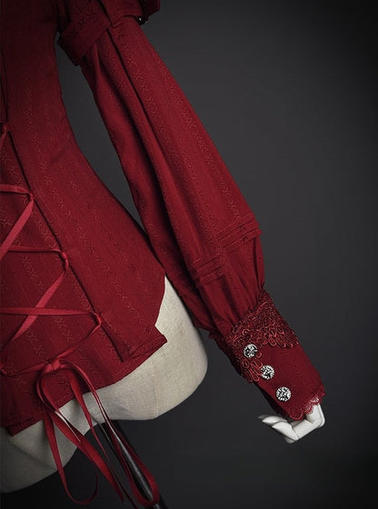 [pre-order Deadline: February 23] Dawnbreaker Gothic Ruffle Stand Collar Jacquard Ribbon Shirt
