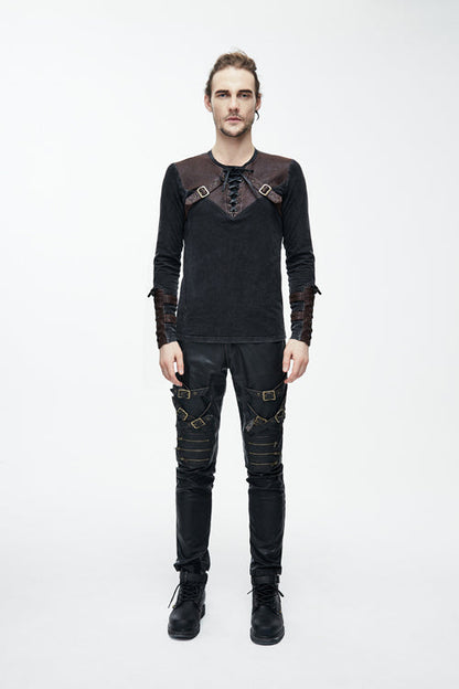 Brown Long Sleeves Designer Punk T-shirt