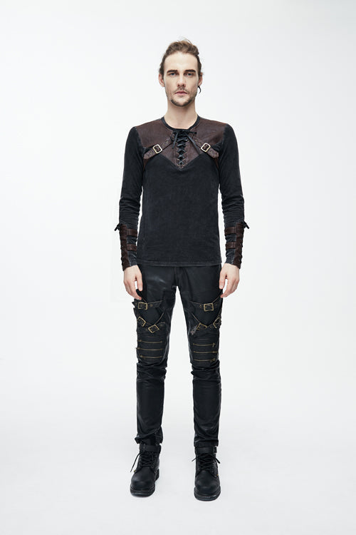 Brown Long Sleeves Designer Punk T-shirt