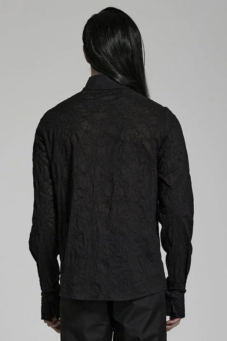 Black Lapel Collar Long Sleeves Lace Daily Gothic Blouse