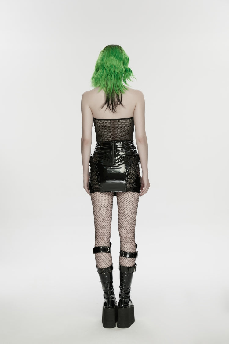 Black Halterneck Cut-out Lace-up Slim Punk Cool Vest
