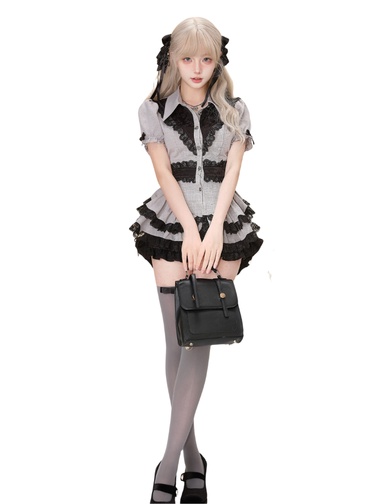 Lace Ruffle Tops+short Tight Skirts
