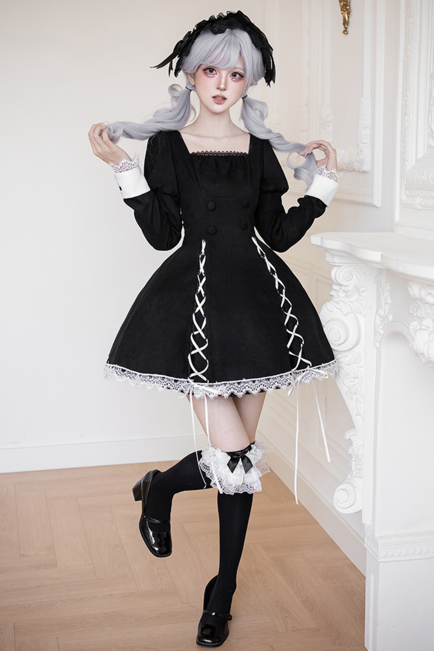 Mermaid Dress + Lace-up Short Dress + Cloak + Collar + Ribbon Brooch