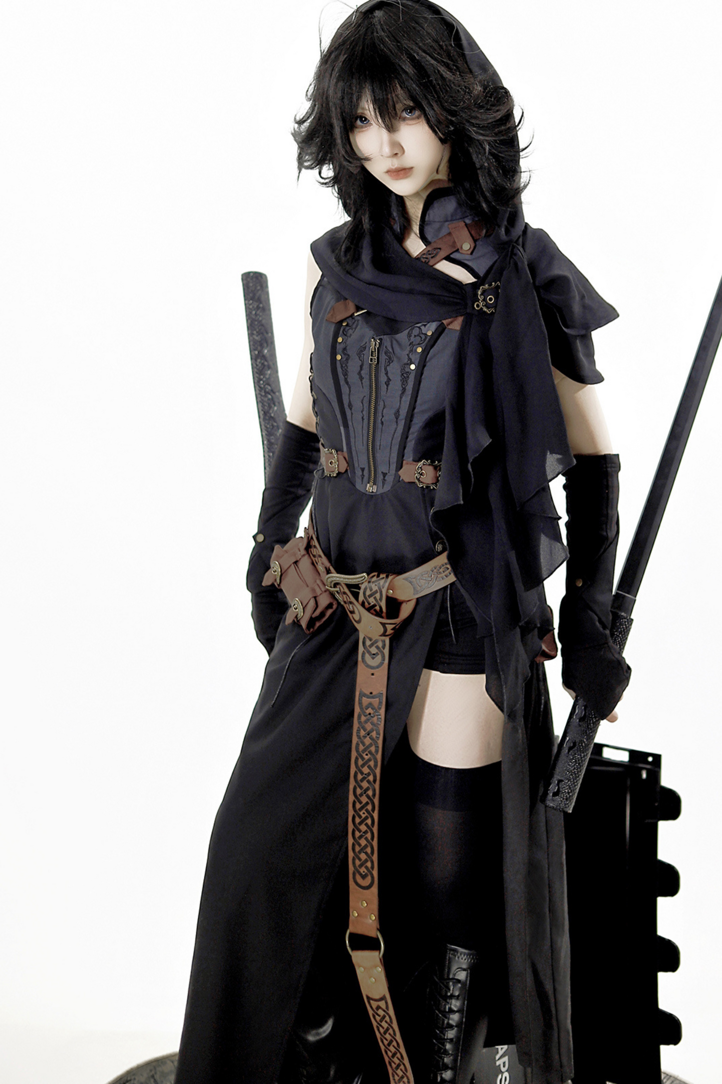[reserved Item] Punk Style Dark Gothic Dress + Shorts + Shawl + Sleeves + Belt Bag