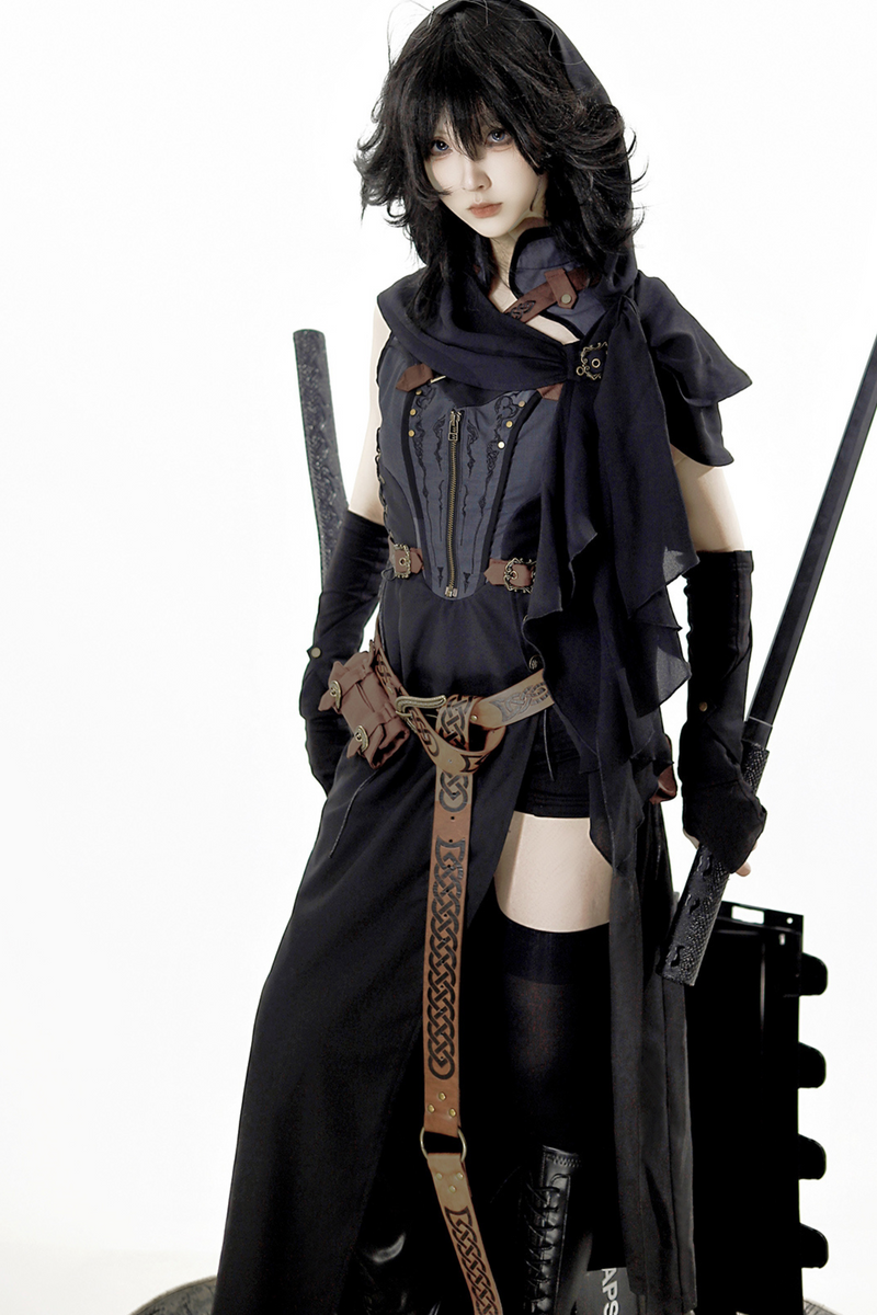 [reserved Item] Punk Style Dark Gothic Dress + Shorts + Shawl + Sleeves + Belt Bag