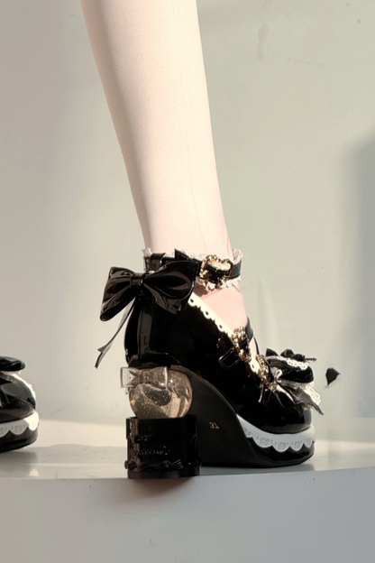 Ribbon Lace Lolita Crystal Heels