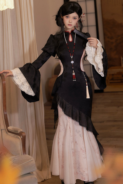Retro Chinese-style Dress + Sleeves + Shawl + Accessories + Hairpin