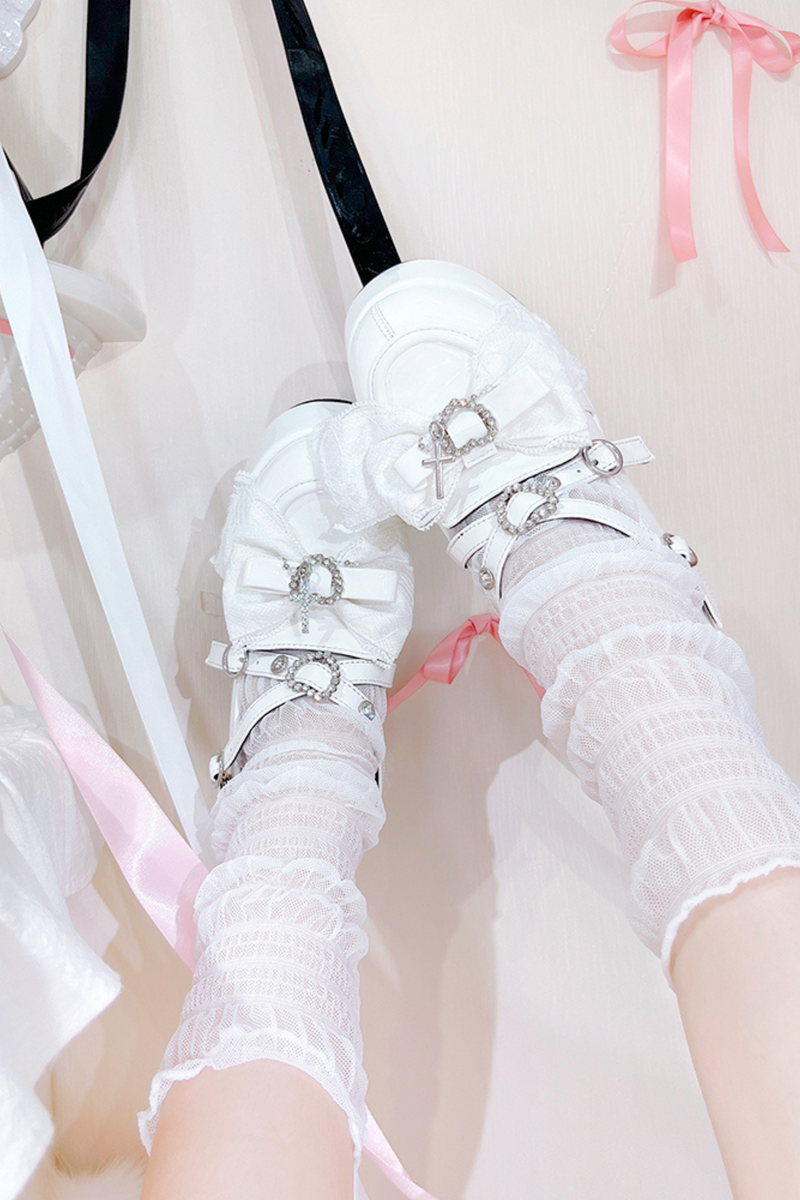 Stone Heart Ribbon Platform Shoes