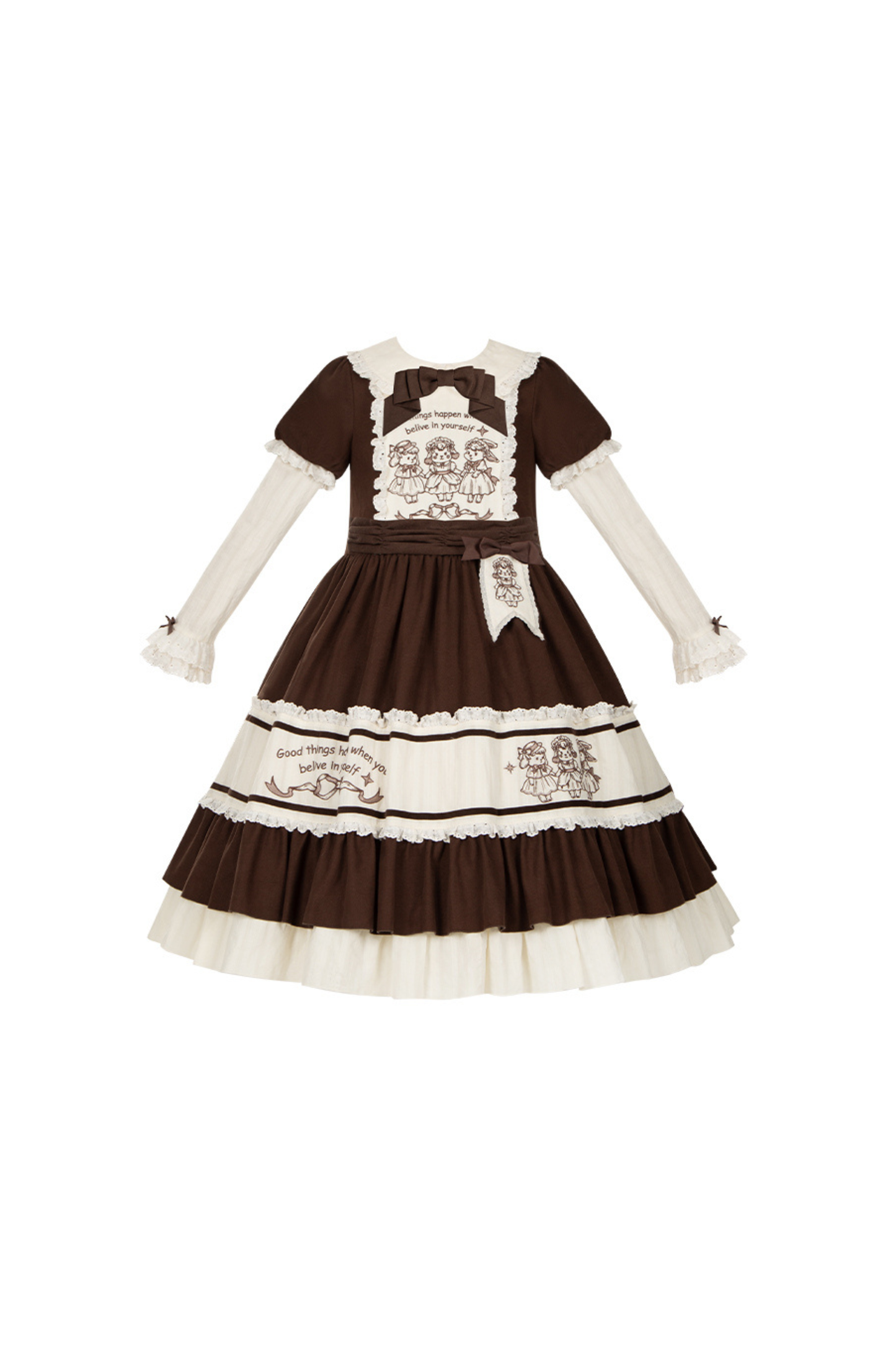 Doll Fairytale Lolita Dress + Bow Brooch + Belt + 2way Embroidery Brooch