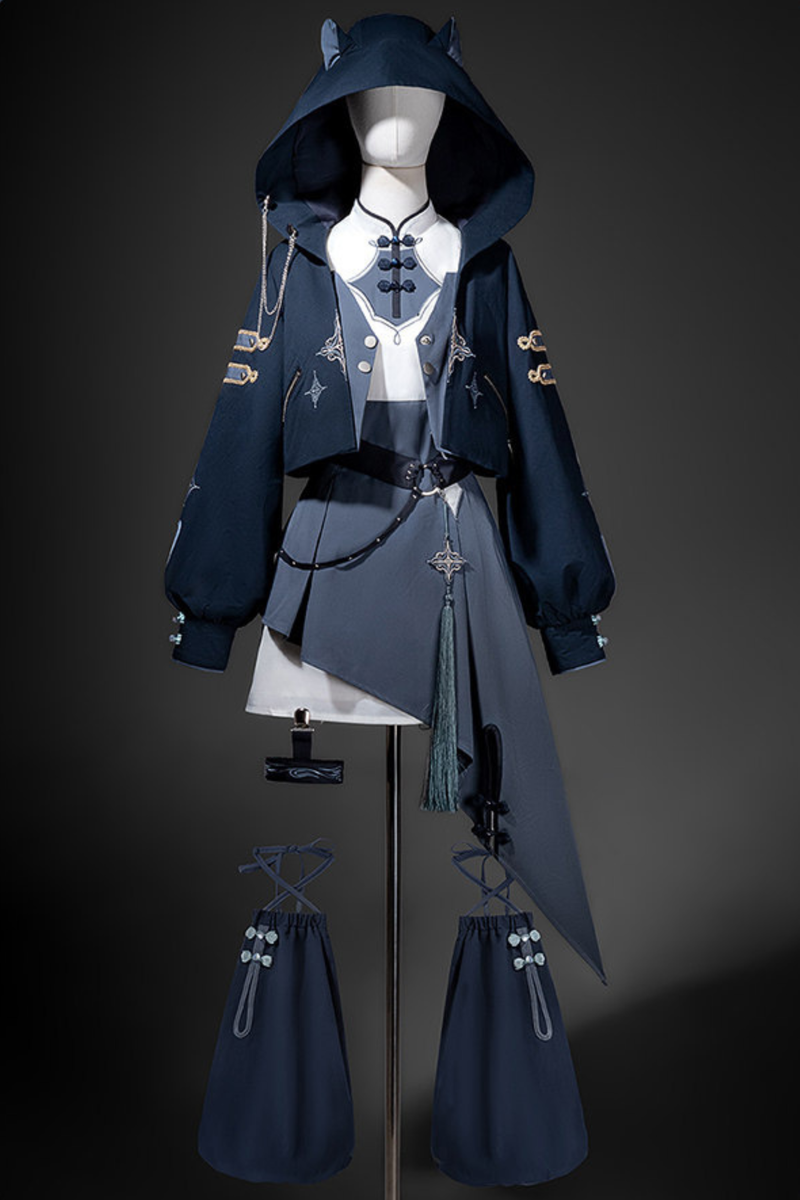 Subculture Cat Ear Hooded Jacket + Asymmetrical Dress + Leg Warmers + Ring