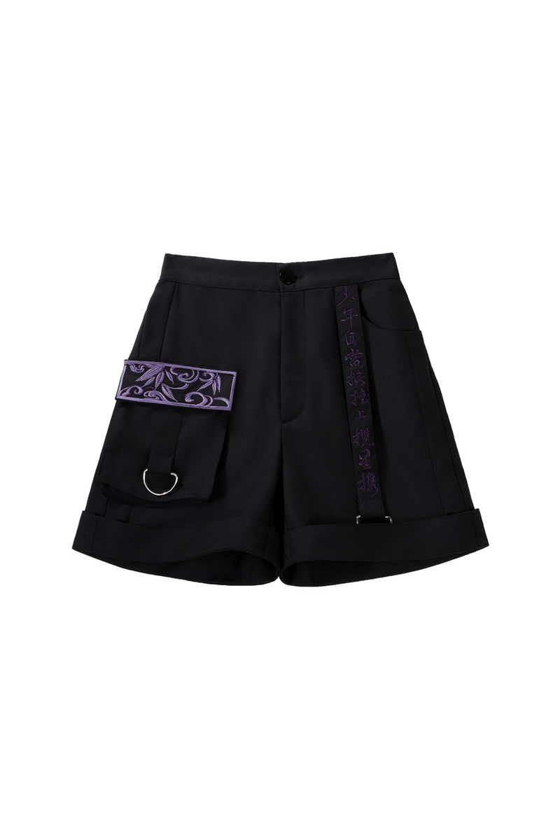 Dark Chinese-style Top + Vest + Shorts + Necklace
