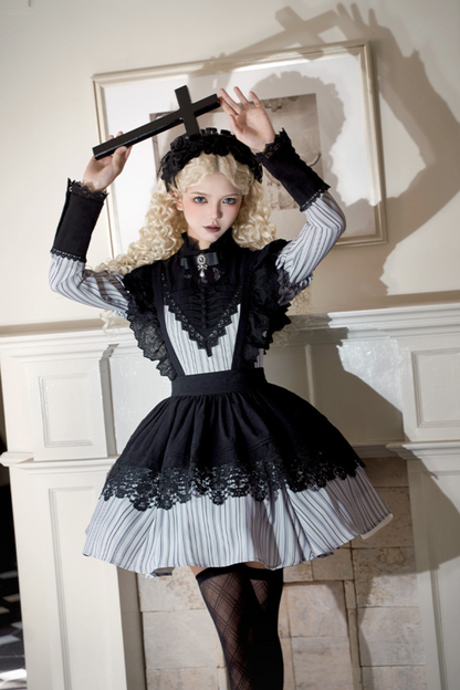 [pre-order] Stripe Lolita Dress + Apron + Necklace + Ribbon