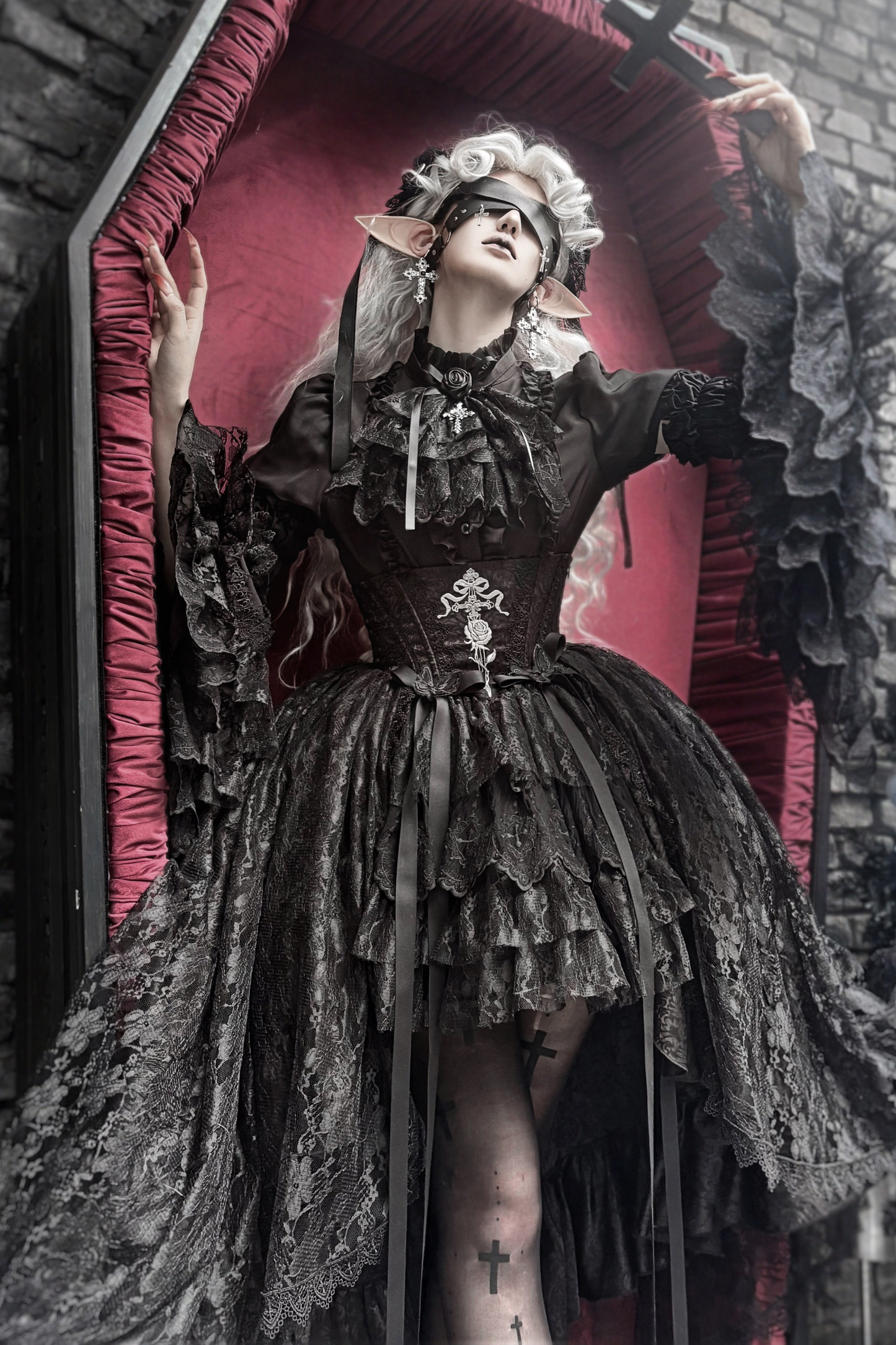 [pre-order Deadline: March 18] Dark Gothic Lolita Skirt + Shirt + Headband + Hat + Sleeve