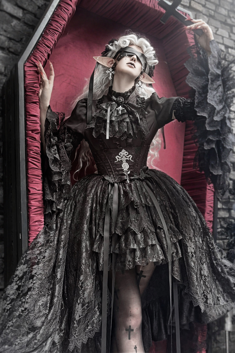 [pre-order Deadline: March 18] Dark Gothic Lolita Skirt + Shirt + Headband + Hat + Sleeve