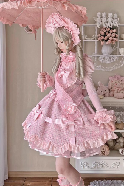 Sweetheart Lolita Suspender Skirt + Ruffle Neck Blouse + Petticoat
